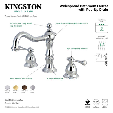 Heritage KS1975BL Two-Handle 3-Hole Deck Mount Widespread Bathroom Faucet with Brass Pop-Up, Oil Rubbed Bronze