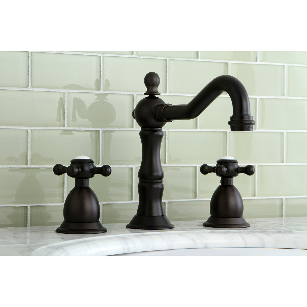 Heritage KS1975BX Two-Handle 3-Hole Deck Mount Widespread Bathroom Faucet with Brass Pop-Up, Oil Rubbed Bronze