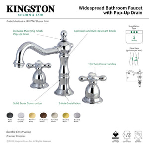 Heritage KS1976AX Two-Handle 3-Hole Deck Mount Widespread Bathroom Faucet with Brass Pop-Up, Polished Nickel