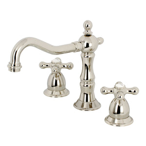 Heritage KS1976AX Two-Handle 3-Hole Deck Mount Widespread Bathroom Faucet with Brass Pop-Up, Polished Nickel