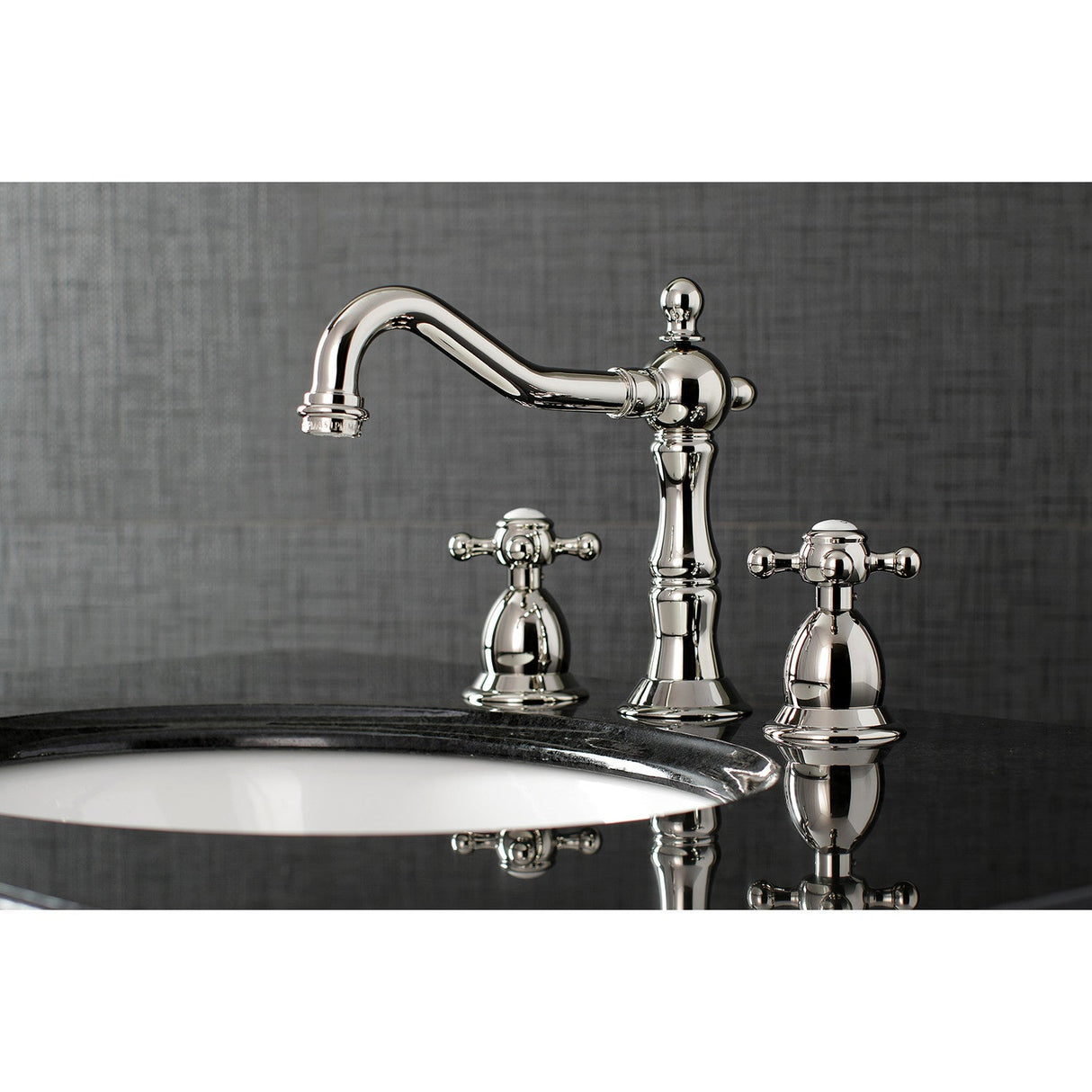 Heritage KS1976BX Two-Handle 3-Hole Deck Mount Widespread Bathroom Faucet with Brass Pop-Up, Polished Nickel