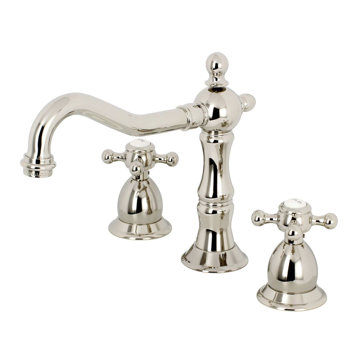 Heritage KS1976BX Two-Handle 3-Hole Deck Mount Widespread Bathroom Faucet with Brass Pop-Up, Polished Nickel