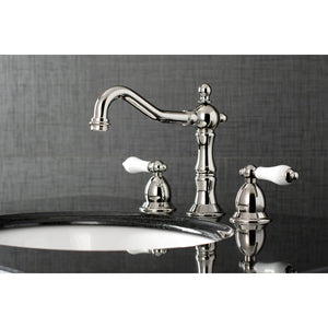 Heritage KS1976PL Two-Handle 3-Hole Deck Mount Widespread Bathroom Faucet with Brass Pop-Up, Polished Nickel