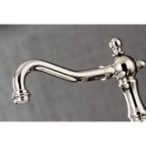 French Country KS1976TX Two-Handle 3-Hole Deck Mount Widespread Bathroom Faucet with Brass Pop-Up, Polished Nickel