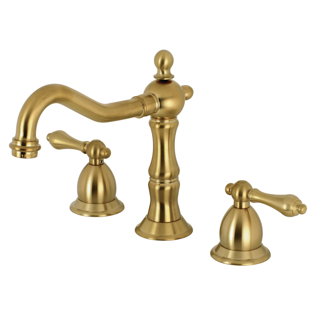 Heritage KS1977AL Two-Handle 3-Hole Deck Mount Widespread Bathroom Faucet with Brass Pop-Up, Brushed Brass