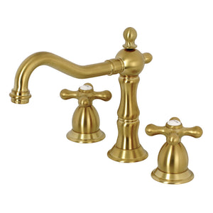 Heritage KS1977AX Two-Handle 3-Hole Deck Mount Widespread Bathroom Faucet with Brass Pop-Up, Brushed Brass