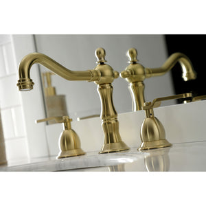 Whitaker KS1977KL Two-Handle 3-Hole Deck Mount Widespread Bathroom Faucet with Brass Pop-Up, Brushed Brass