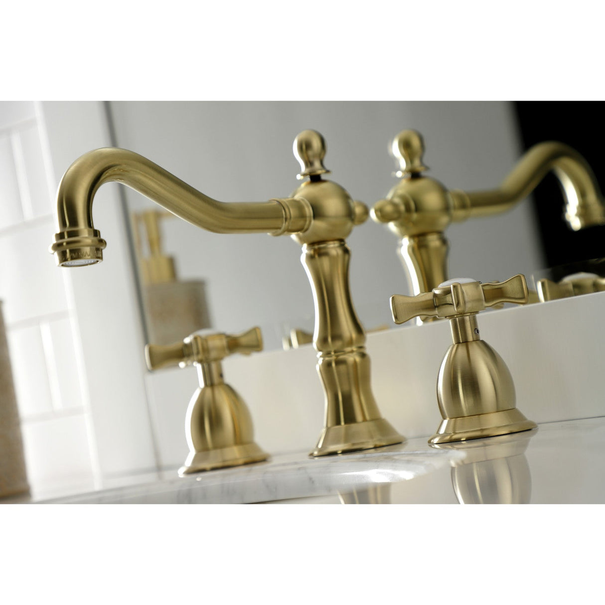 Hamilton KS1977NX Two-Handle 3-Hole Deck Mount Widespread Bathroom Faucet with Brass Pop-Up, Brushed Brass