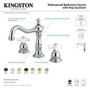 Heritage KS1977PX Two-Handle 3-Hole Deck Mount Widespread Bathroom Faucet with Brass Pop-Up, Brushed Brass