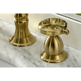 Belknap KS1977RX Two-Handle 3-Hole Deck Mount Widespread Bathroom Faucet with Brass Pop-Up, Brushed Brass