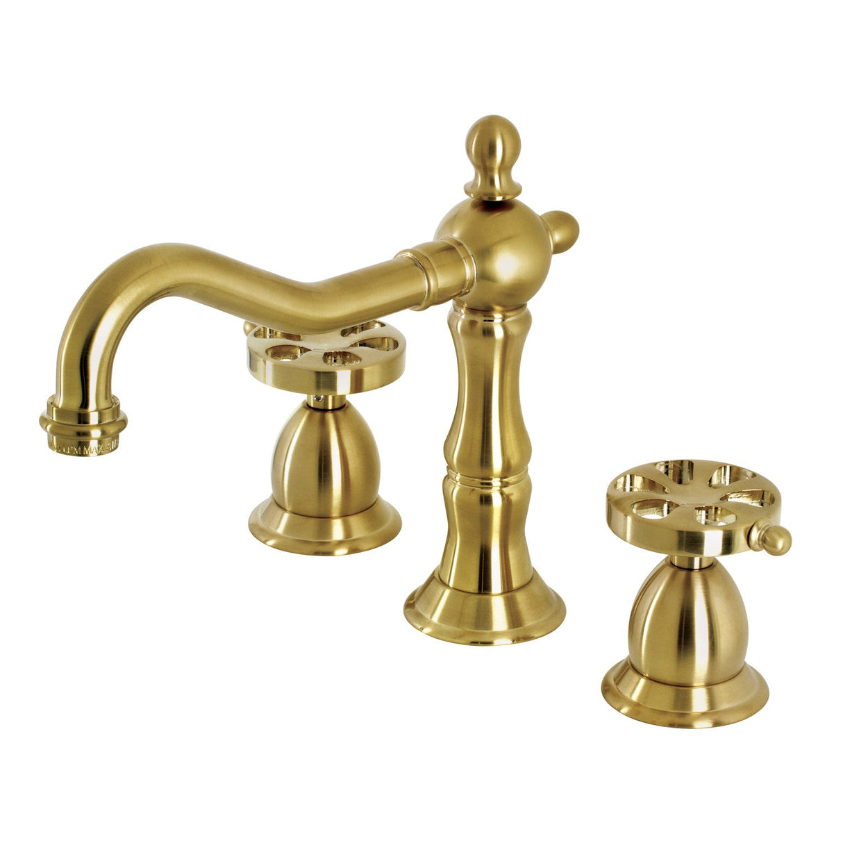 Belknap KS1977RX Two-Handle 3-Hole Deck Mount Widespread Bathroom Faucet with Brass Pop-Up, Brushed Brass