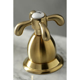 French Country KS1977TX Two-Handle 3-Hole Deck Mount Widespread Bathroom Faucet with Brass Pop-Up, Brushed Brass
