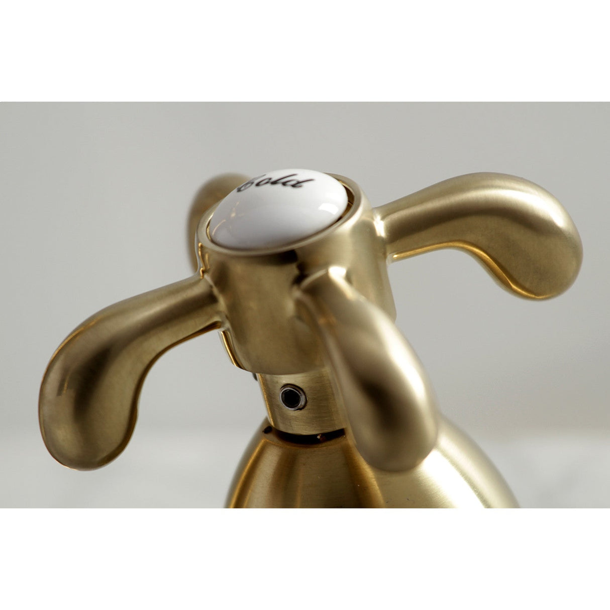 French Country KS1977TX Two-Handle 3-Hole Deck Mount Widespread Bathroom Faucet with Brass Pop-Up, Brushed Brass
