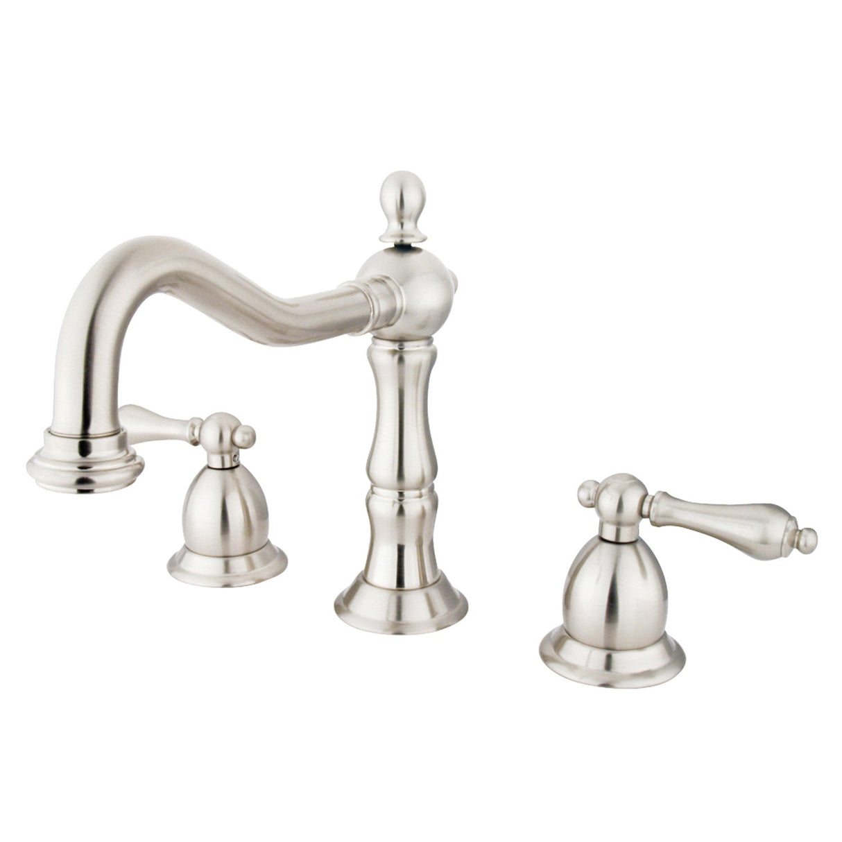 Heritage KS1978AL Two-Handle 3-Hole Deck Mount Widespread Bathroom Faucet with Brass Pop-Up, Brushed Nickel