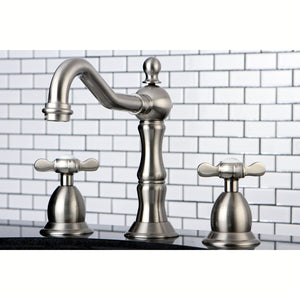 Essex KS1978BEX Two-Handle 3-Hole Deck Mount Widespread Bathroom Faucet with Brass Pop-Up, Brushed Nickel