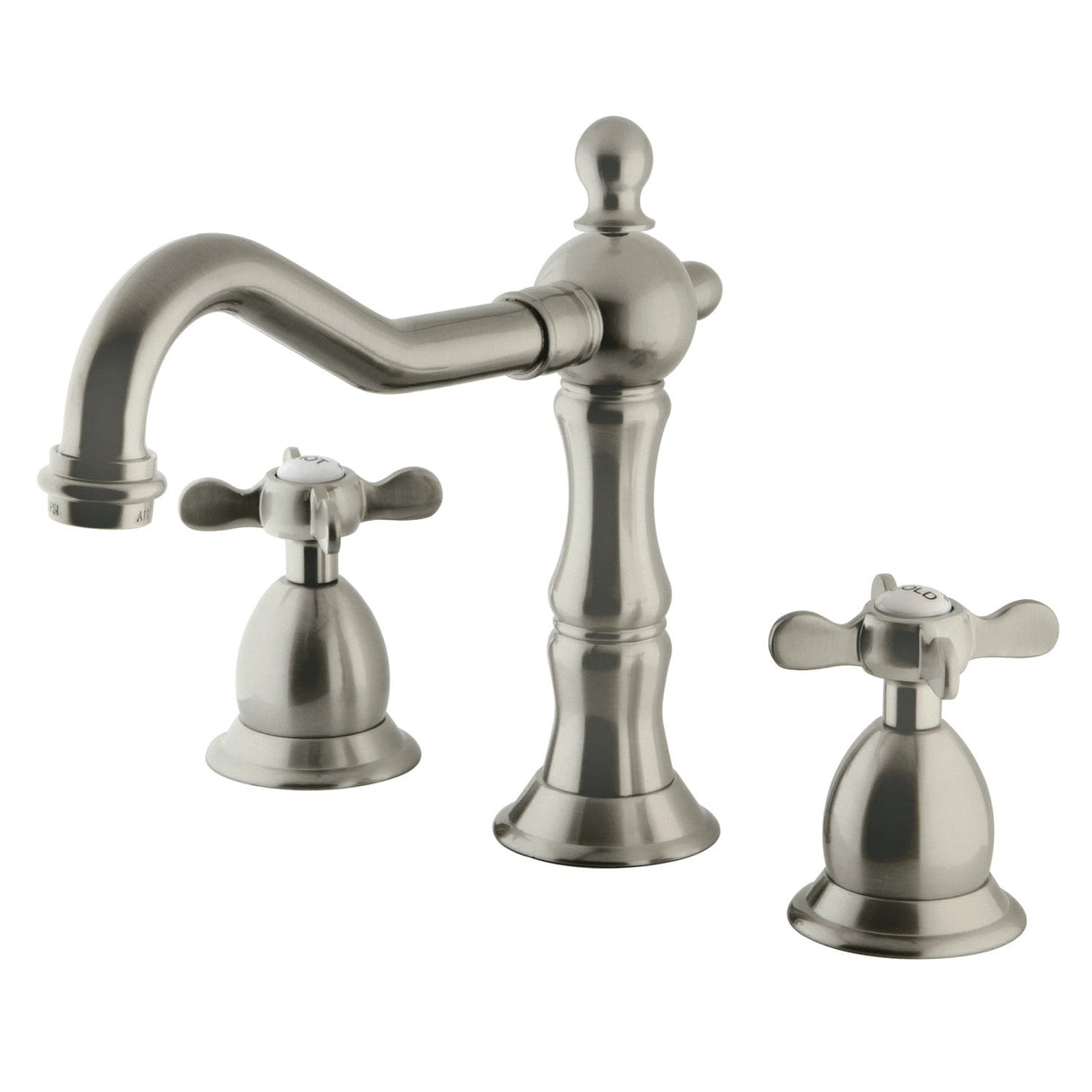 Essex KS1978BEX Two-Handle 3-Hole Deck Mount Widespread Bathroom Faucet with Brass Pop-Up, Brushed Nickel
