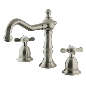 Essex KS1978BEX Two-Handle 3-Hole Deck Mount Widespread Bathroom Faucet with Brass Pop-Up, Brushed Nickel