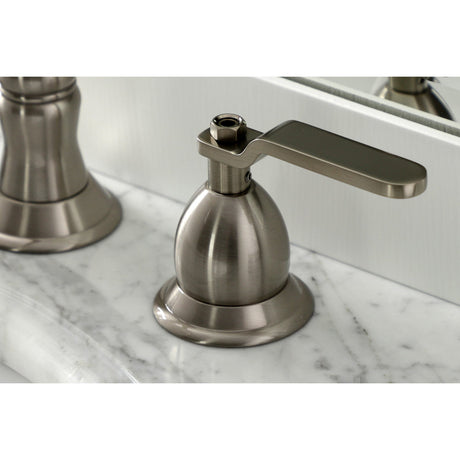 Whitaker KS1978KL Two-Handle 3-Hole Deck Mount Widespread Bathroom Faucet with Brass Pop-Up, Brushed Nickel