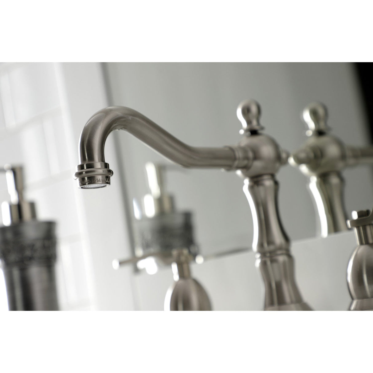 Whitaker KS1978KL Two-Handle 3-Hole Deck Mount Widespread Bathroom Faucet with Brass Pop-Up, Brushed Nickel