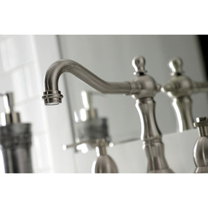 Whitaker KS1978KL Two-Handle 3-Hole Deck Mount Widespread Bathroom Faucet with Brass Pop-Up, Brushed Nickel