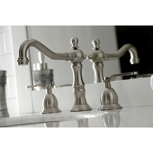 Whitaker KS1978KL Two-Handle 3-Hole Deck Mount Widespread Bathroom Faucet with Brass Pop-Up, Brushed Nickel