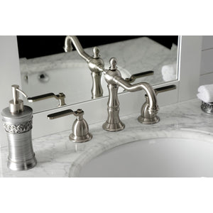 Whitaker KS1978KL Two-Handle 3-Hole Deck Mount Widespread Bathroom Faucet with Brass Pop-Up, Brushed Nickel
