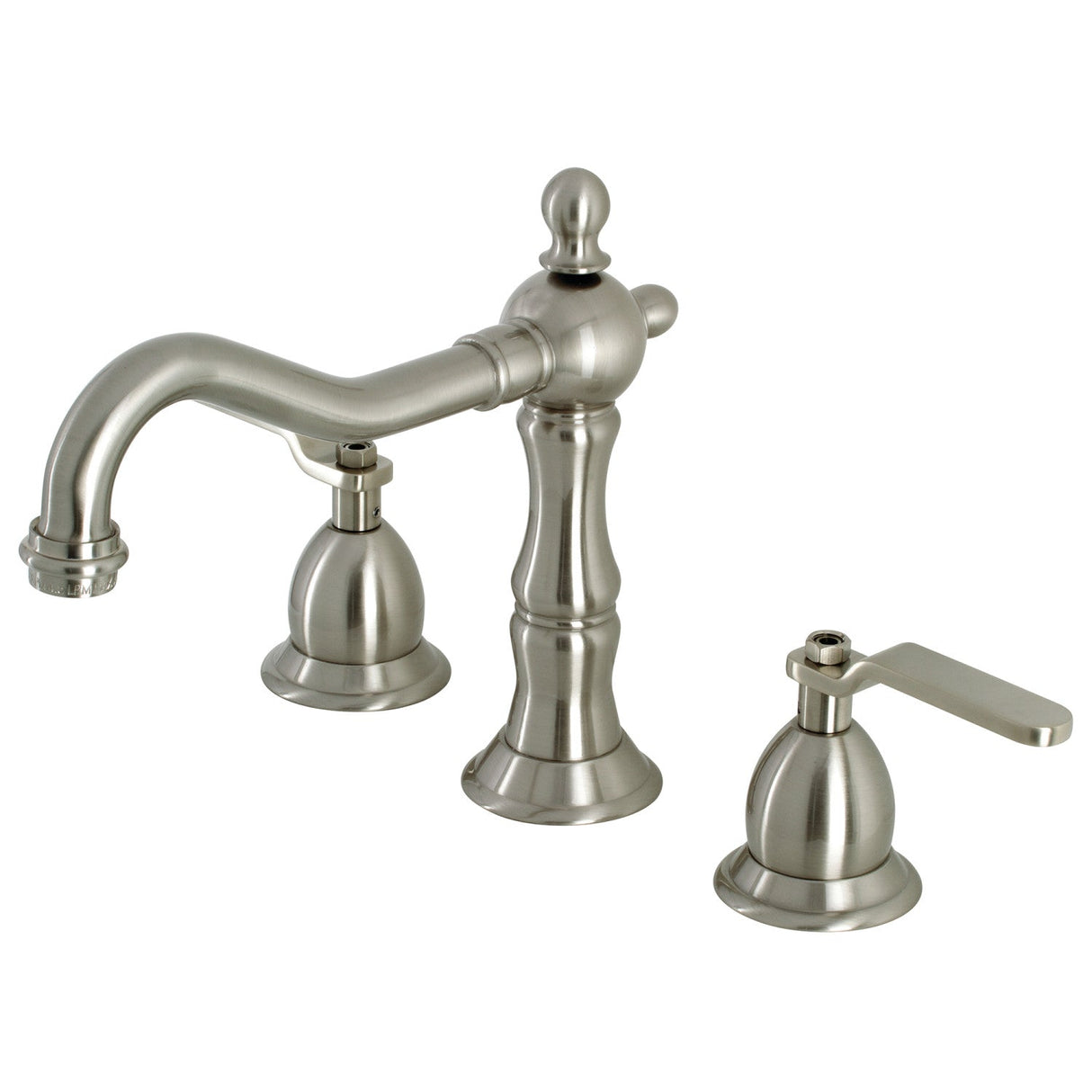Whitaker KS1978KL Two-Handle 3-Hole Deck Mount Widespread Bathroom Faucet with Brass Pop-Up, Brushed Nickel