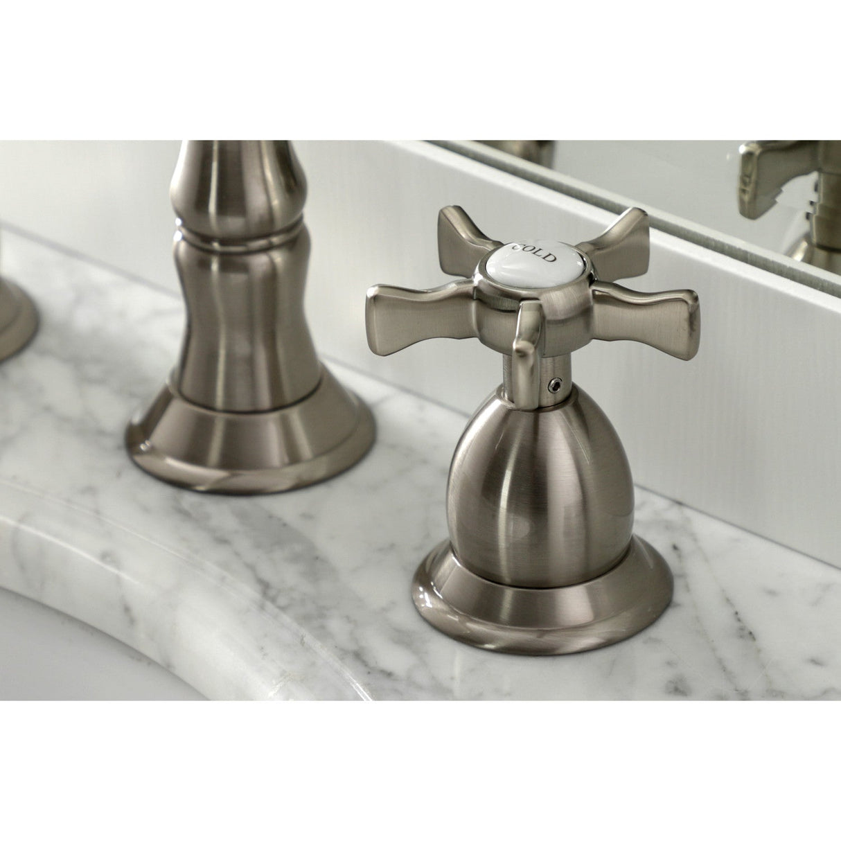 Hamilton KS1978NX Two-Handle 3-Hole Deck Mount Widespread Bathroom Faucet with Brass Pop-Up, Brushed Nickel