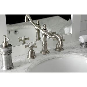 Hamilton KS1978NX Two-Handle 3-Hole Deck Mount Widespread Bathroom Faucet with Brass Pop-Up, Brushed Nickel