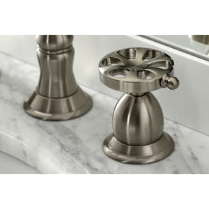 Belknap KS1978RX Two-Handle 3-Hole Deck Mount Widespread Bathroom Faucet with Brass Pop-Up, Brushed Nickel