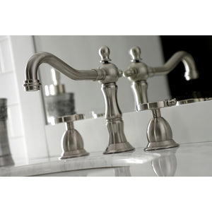 Belknap KS1978RX Two-Handle 3-Hole Deck Mount Widespread Bathroom Faucet with Brass Pop-Up, Brushed Nickel