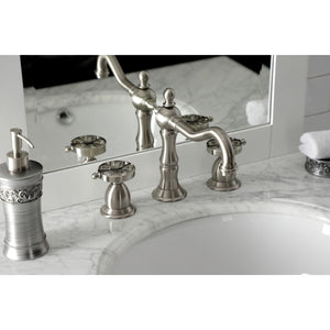 Belknap KS1978RX Two-Handle 3-Hole Deck Mount Widespread Bathroom Faucet with Brass Pop-Up, Brushed Nickel