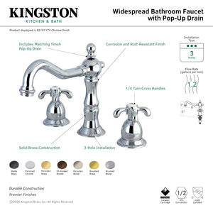 French Country KS1978TX Two-Handle 3-Hole Deck Mount Widespread Bathroom Faucet with Brass Pop-Up, Brushed Nickel