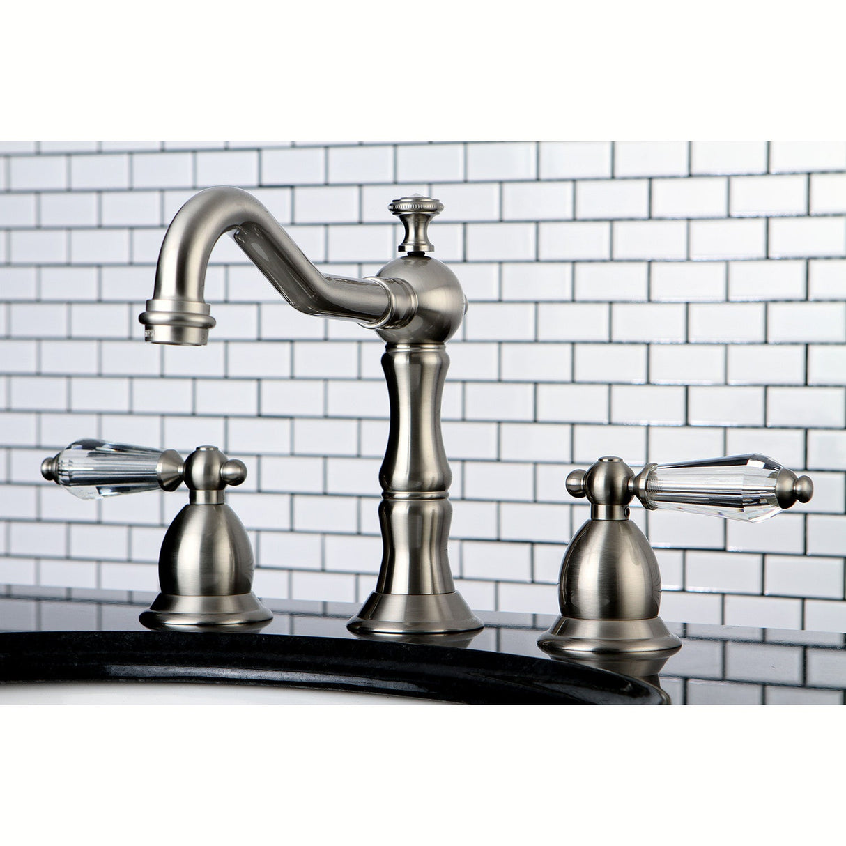 Wilshire KS1978WLL Two-Handle 3-Hole Deck Mount Widespread Bathroom Faucet with Brass Pop-Up, Brushed Nickel