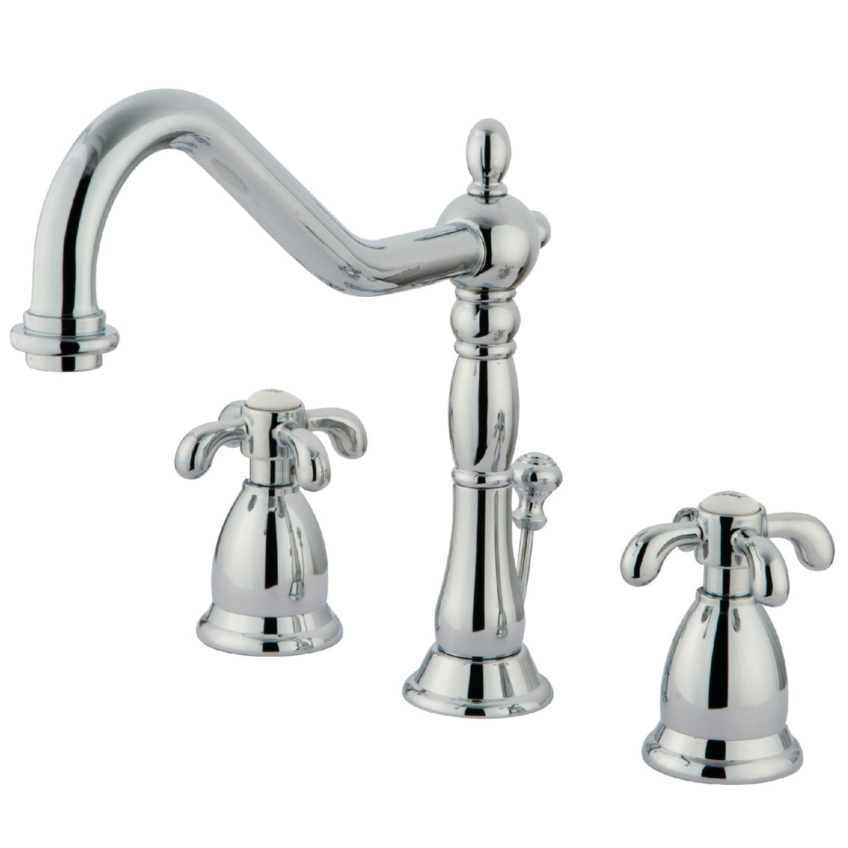 French Country KS1991TX Two-Handle 3-Hole Deck Mount Widespread Bathroom Faucet with Brass Pop-Up, Polished Chrome