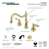 Heritage KS1992AL Two-Handle 3-Hole Deck Mount Widespread Bathroom Faucet with Brass Pop-Up, Polished Brass