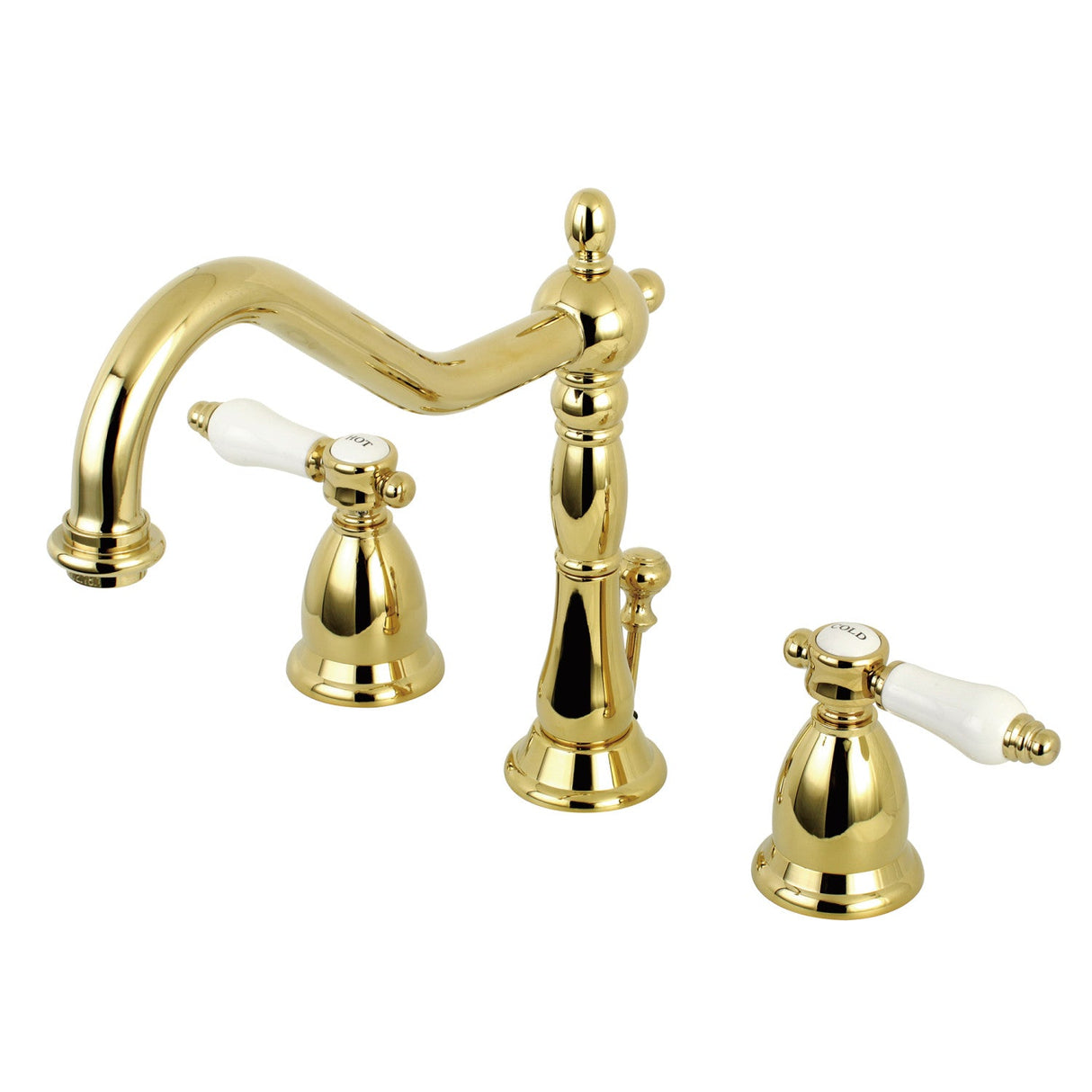 Bel-Air KS1992BPL Two-Handle 3-Hole Deck Mount Widespread Bathroom Faucet with Brass Pop-Up, Polished Brass