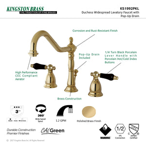 Duchess KS1992PKL Two-Handle 3-Hole Deck Mount Widespread Bathroom Faucet with Brass Pop-Up, Polished Brass
