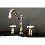 Heritage KS1992PX Two-Handle 3-Hole Deck Mount Widespread Bathroom Faucet with Brass Pop-Up, Polished Brass