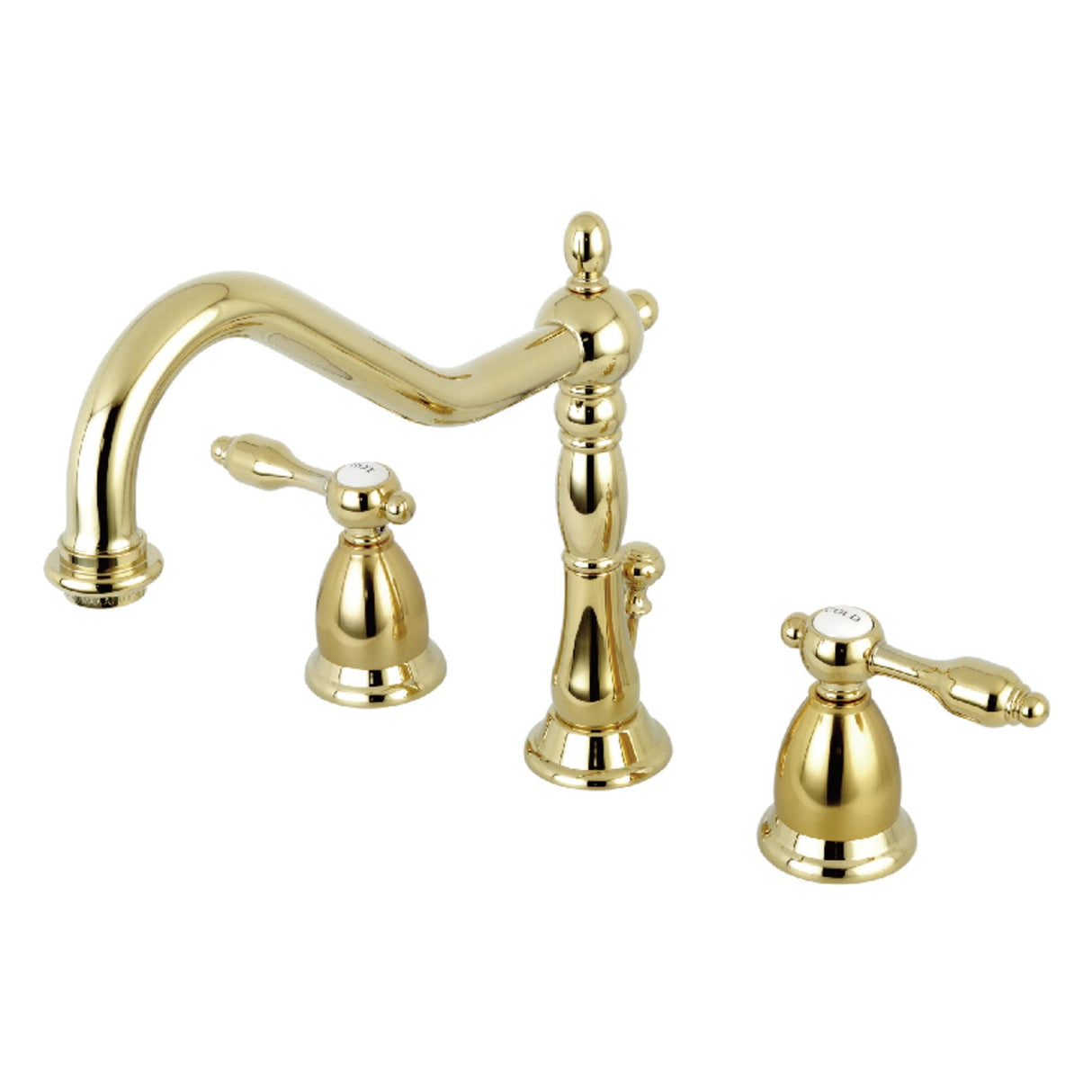 Tudor KS1992TAL Two-Handle 3-Hole Deck Mount Widespread Bathroom Faucet with Brass Pop-Up, Polished Brass