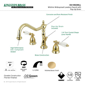 Wilshire KS1992WLL Two-Handle 3-Hole Deck Mount Widespread Bathroom Faucet with Brass Pop-Up, Polished Brass