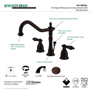 Heritage KS1995AL Two-Handle 3-Hole Deck Mount Widespread Bathroom Faucet with Brass Pop-Up, Oil Rubbed Bronze
