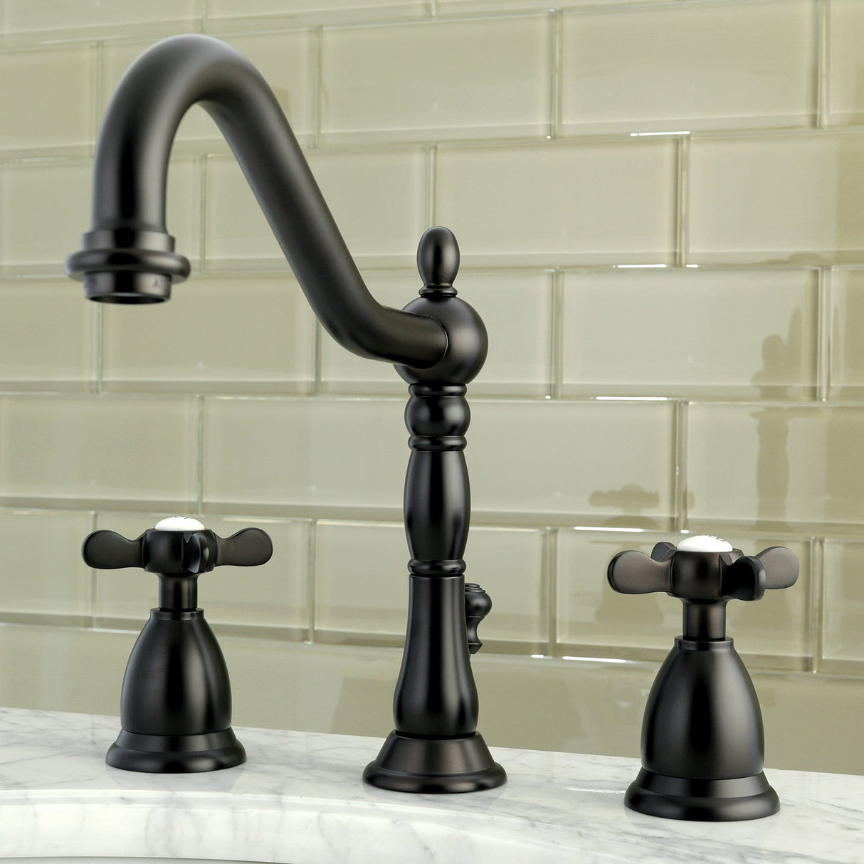 Essex KS1995BEX Two-Handle 3-Hole Deck Mount Widespread Bathroom Faucet with Brass Pop-Up, Oil Rubbed Bronze