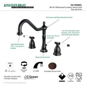 Bel-Air KS1995BPL Two-Handle 3-Hole Deck Mount Widespread Bathroom Faucet with Brass Pop-Up, Oil Rubbed Bronze