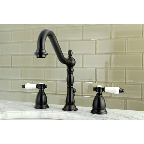 Bel-Air KS1995BPL Two-Handle 3-Hole Deck Mount Widespread Bathroom Faucet with Brass Pop-Up, Oil Rubbed Bronze