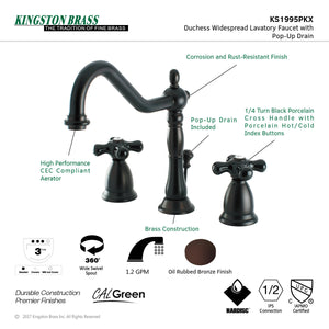 Duchess KS1995PKX Two-Handle 3-Hole Deck Mount Widespread Bathroom Faucet with Brass Pop-Up, Oil Rubbed Bronze