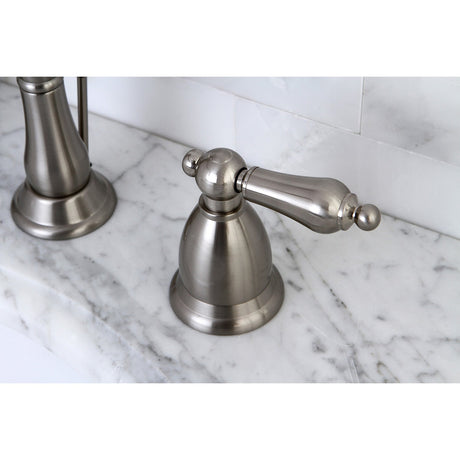 Heritage KS1998AL Two-Handle 3-Hole Deck Mount Widespread Bathroom Faucet with Brass Pop-Up, Brushed Nickel