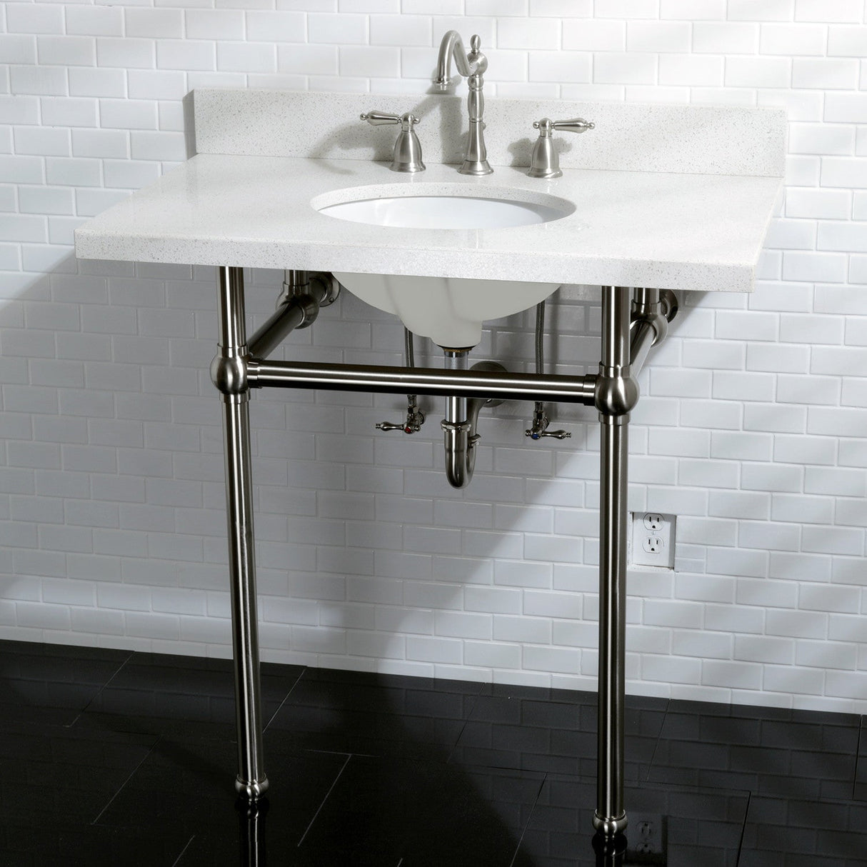 Heritage KS1998AL Two-Handle 3-Hole Deck Mount Widespread Bathroom Faucet with Brass Pop-Up, Brushed Nickel