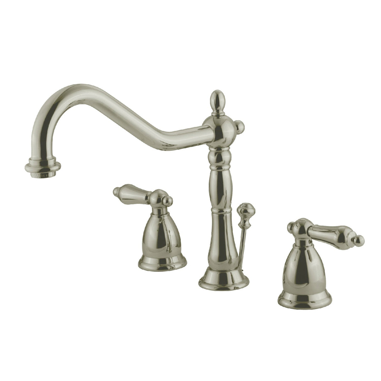 Heritage KS1998AL Two-Handle 3-Hole Deck Mount Widespread Bathroom Faucet with Brass Pop-Up, Brushed Nickel