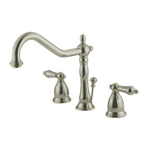 Heritage KS1998AL Two-Handle 3-Hole Deck Mount Widespread Bathroom Faucet with Brass Pop-Up, Brushed Nickel